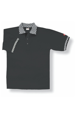 Picture of Chef Works - PCHB - Black Polo with Checked Cuff and Collar
